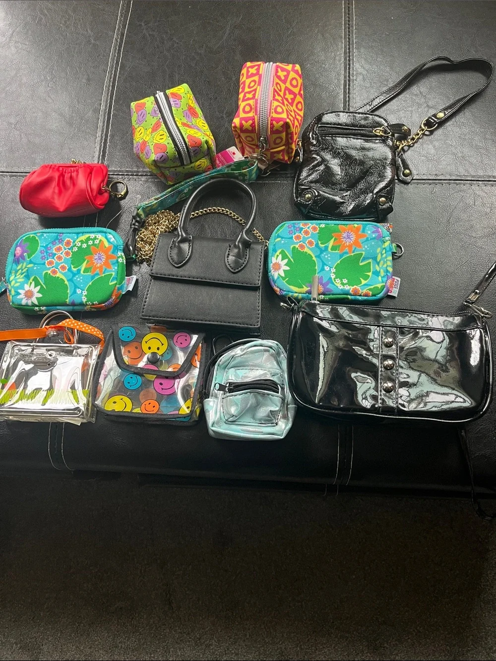 Source Unknown Black Patent Kids Crossbody & Colorful Mini Bags Set